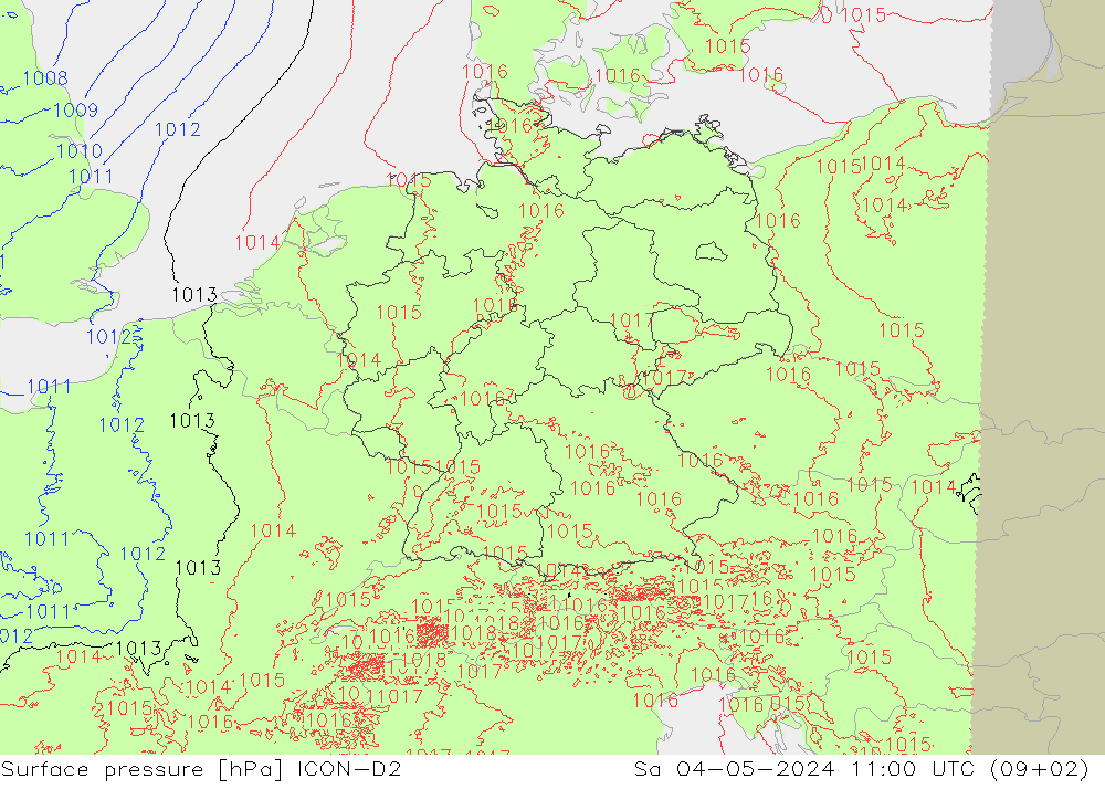 Luchtdruk (Grond) ICON-D2 za 04.05.2024 11 UTC