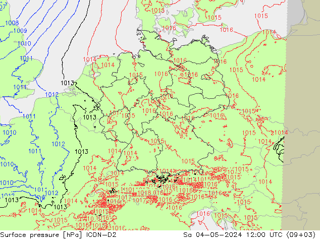 Surface pressure ICON-D2 Sa 04.05.2024 12 UTC