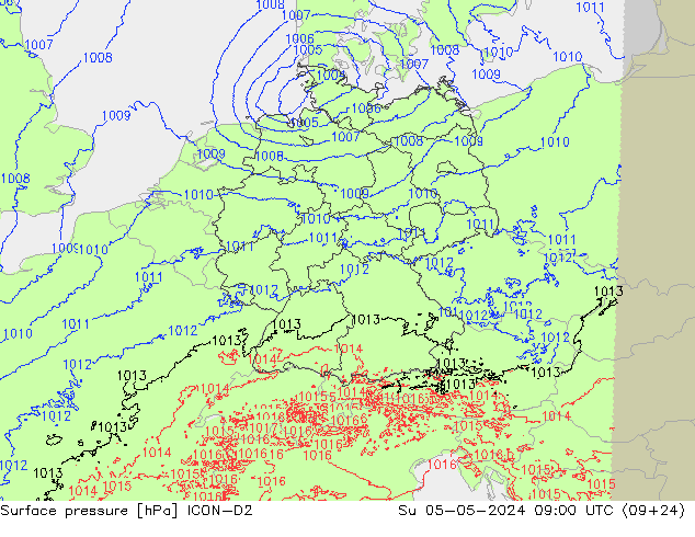 地面气压 ICON-D2 星期日 05.05.2024 09 UTC
