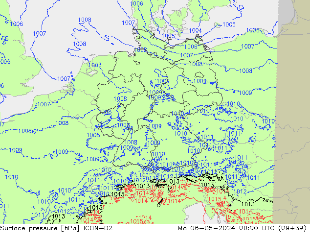 Luchtdruk (Grond) ICON-D2 ma 06.05.2024 00 UTC