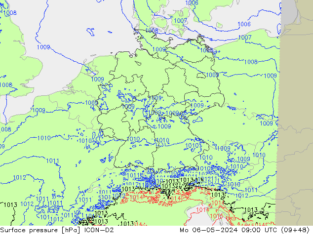 Atmosférický tlak ICON-D2 Po 06.05.2024 09 UTC