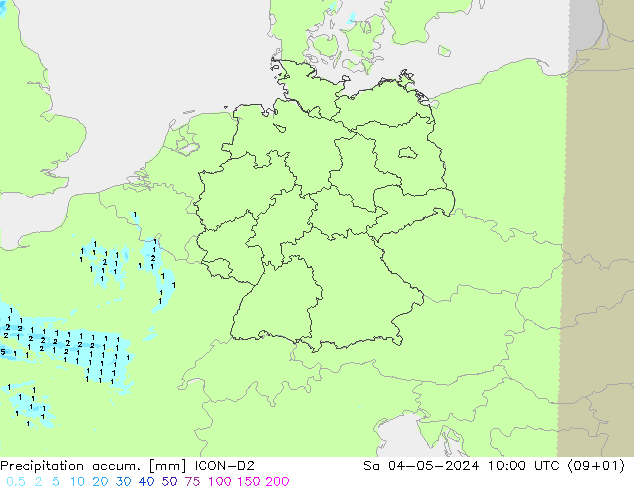 Precipitation accum. ICON-D2 So 04.05.2024 10 UTC