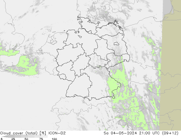 Wolken (gesamt) ICON-D2 Sa 04.05.2024 21 UTC