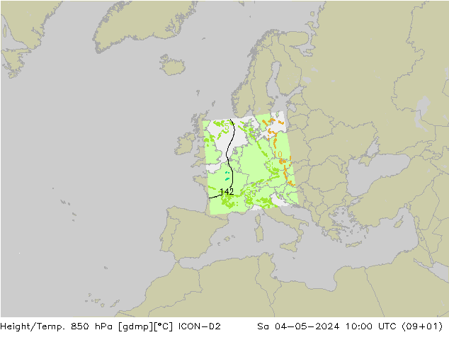 Height/Temp. 850 hPa ICON-D2 Sa 04.05.2024 10 UTC