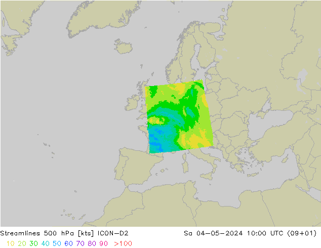 风 500 hPa ICON-D2 星期六 04.05.2024 10 UTC