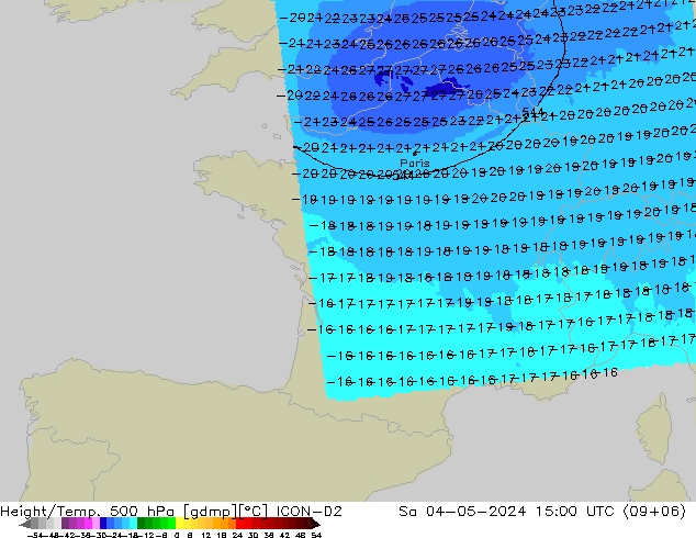 Hoogte/Temp. 500 hPa ICON-D2 za 04.05.2024 15 UTC