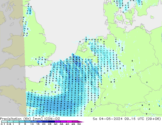 Precipitation (6h) ICON-D2 Sa 04.05.2024 15 UTC