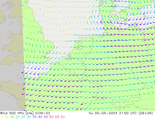 Wind 500 hPa ICON-D2 So 05.05.2024 21 UTC