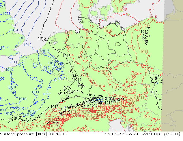 Luchtdruk (Grond) ICON-D2 za 04.05.2024 13 UTC