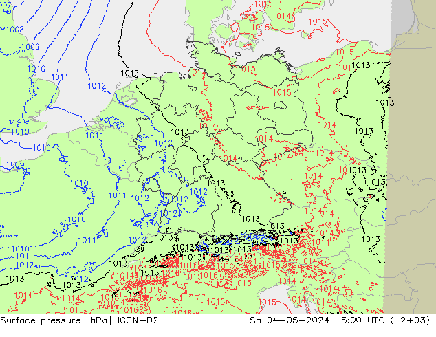 地面气压 ICON-D2 星期六 04.05.2024 15 UTC