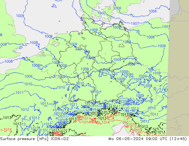 Luchtdruk (Grond) ICON-D2 ma 06.05.2024 09 UTC