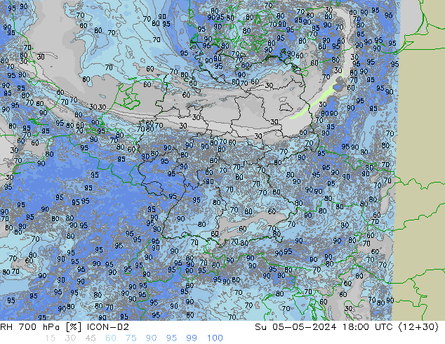 Humedad rel. 700hPa ICON-D2 dom 05.05.2024 18 UTC