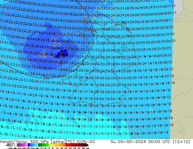 Height/Temp. 500 hPa ICON-D2 Su 05.05.2024 00 UTC