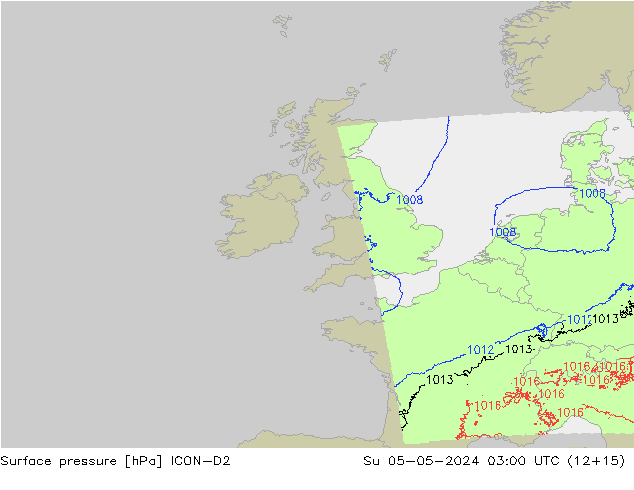 Surface pressure ICON-D2 Su 05.05.2024 03 UTC