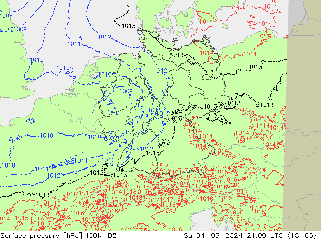 地面气压 ICON-D2 星期六 04.05.2024 21 UTC