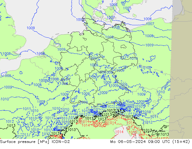 Atmosférický tlak ICON-D2 Po 06.05.2024 09 UTC