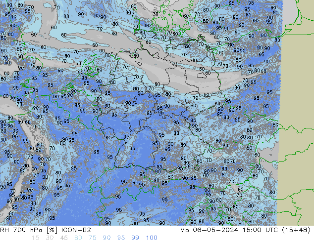 Humedad rel. 700hPa ICON-D2 lun 06.05.2024 15 UTC