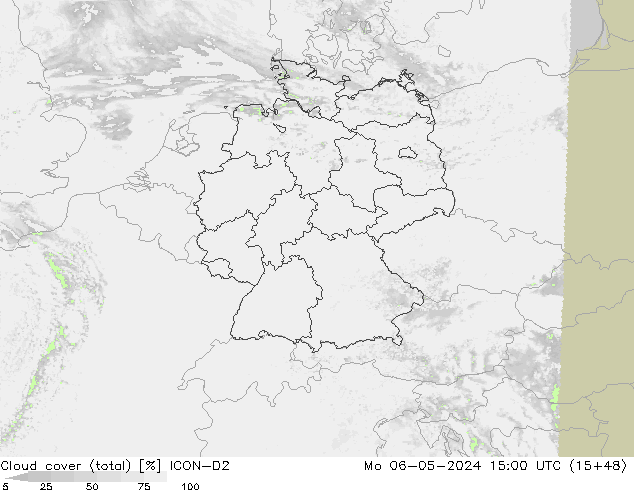 nuvens (total) ICON-D2 Seg 06.05.2024 15 UTC