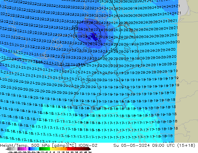 Height/Temp. 500 hPa ICON-D2  05.05.2024 09 UTC