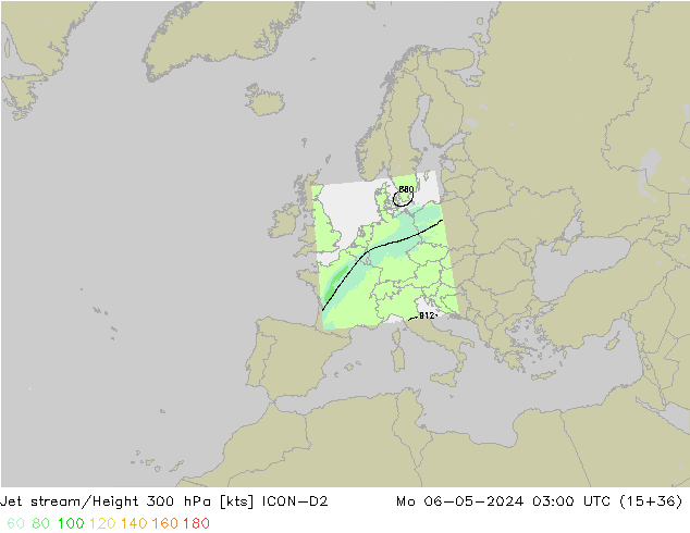 Jet stream/Height 300 hPa ICON-D2 Mo 06.05.2024 03 UTC