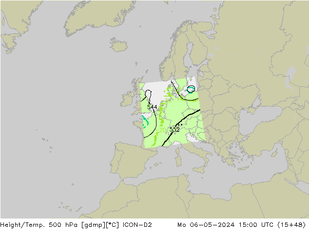 Yükseklik/Sıc. 500 hPa ICON-D2 Pzt 06.05.2024 15 UTC