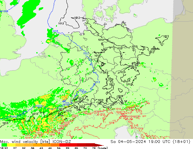 Windböen ICON-D2 Sa 04.05.2024 19 UTC