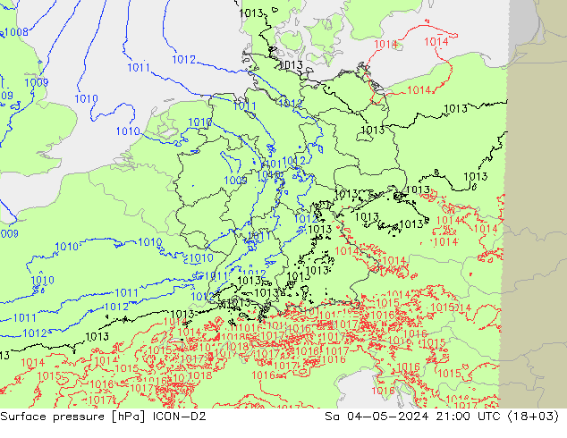 地面气压 ICON-D2 星期六 04.05.2024 21 UTC