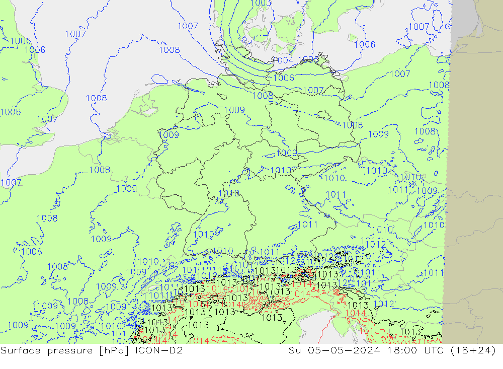 地面气压 ICON-D2 星期日 05.05.2024 18 UTC