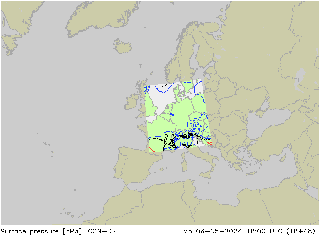 приземное давление ICON-D2 пн 06.05.2024 18 UTC