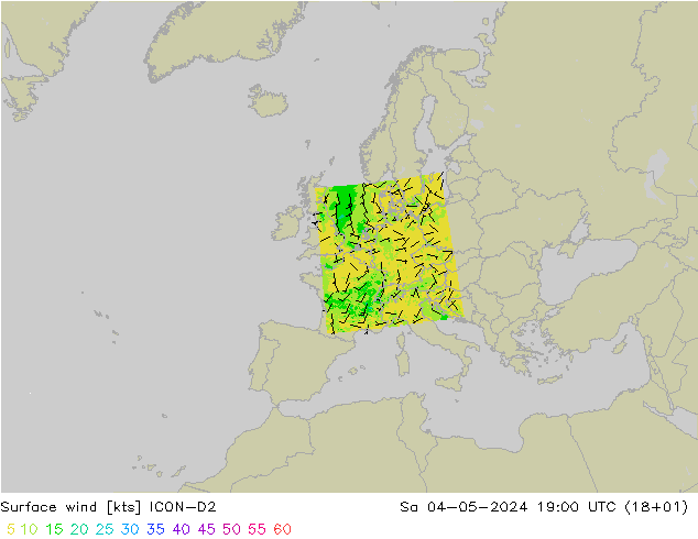 Viento 10 m ICON-D2 sáb 04.05.2024 19 UTC