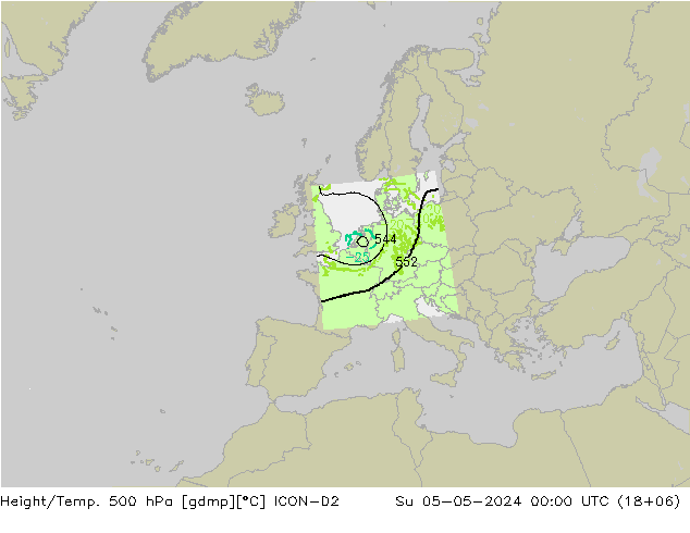 Hoogte/Temp. 500 hPa ICON-D2 zo 05.05.2024 00 UTC