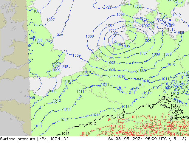 Surface pressure ICON-D2 Su 05.05.2024 06 UTC