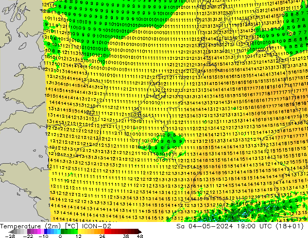 Temperature (2m) ICON-D2 So 04.05.2024 19 UTC