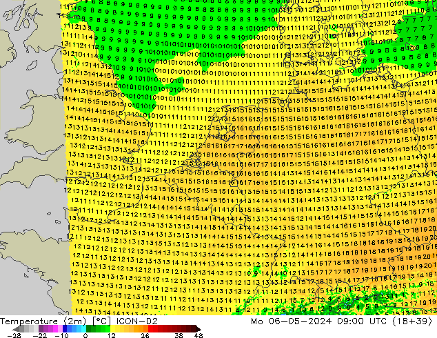 Temperaturkarte (2m) ICON-D2 Mo 06.05.2024 09 UTC