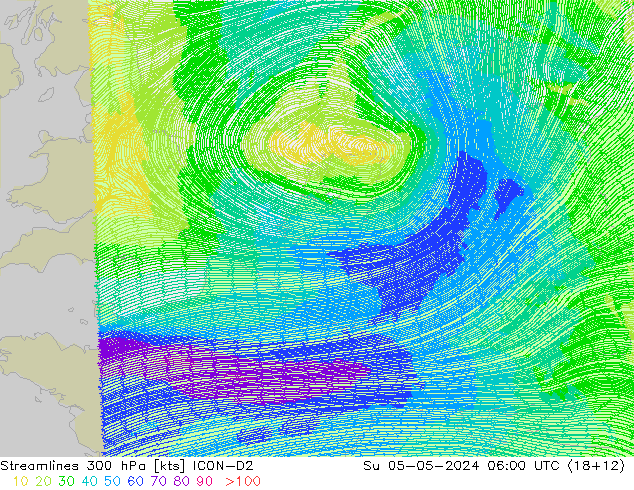 ветер 300 гПа ICON-D2 Вс 05.05.2024 06 UTC