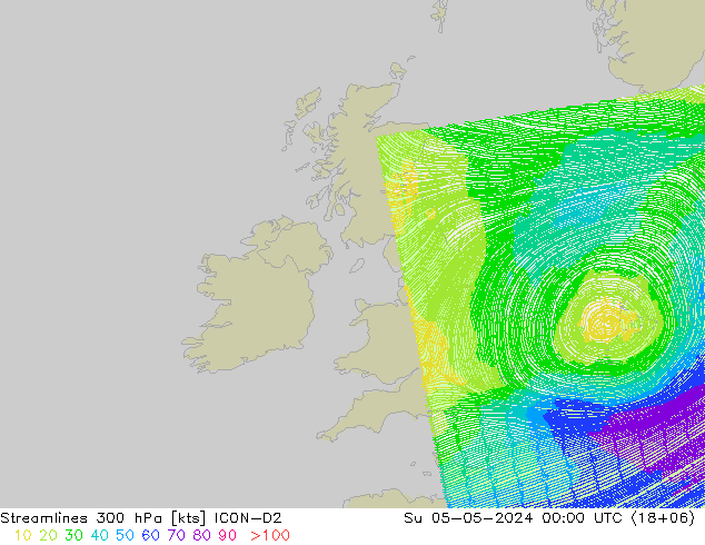 Streamlines 300 hPa ICON-D2 Su 05.05.2024 00 UTC