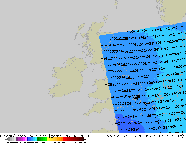 Yükseklik/Sıc. 500 hPa ICON-D2 Pzt 06.05.2024 18 UTC