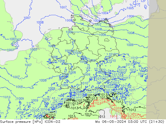 pressão do solo ICON-D2 Seg 06.05.2024 03 UTC
