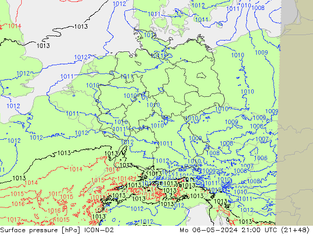приземное давление ICON-D2 пн 06.05.2024 21 UTC