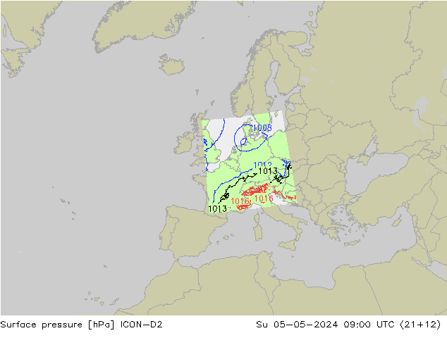 Bodendruck ICON-D2 So 05.05.2024 09 UTC