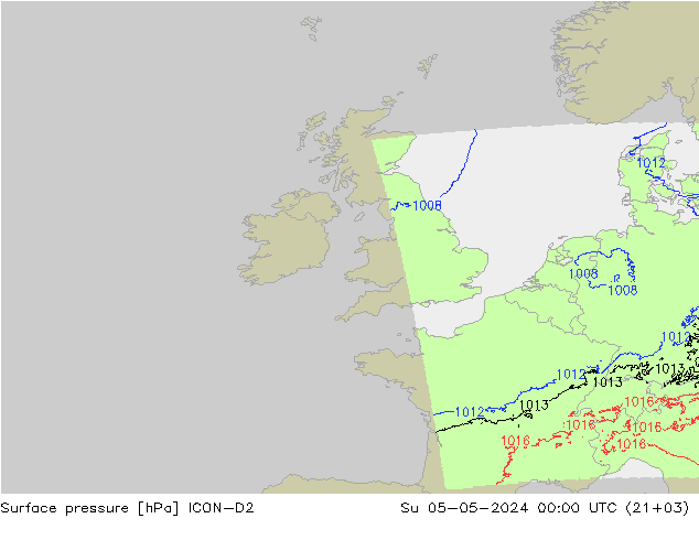 Luchtdruk (Grond) ICON-D2 zo 05.05.2024 00 UTC