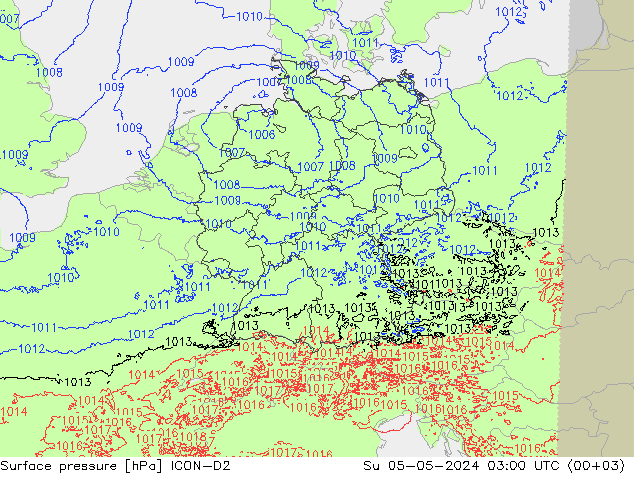 地面气压 ICON-D2 星期日 05.05.2024 03 UTC