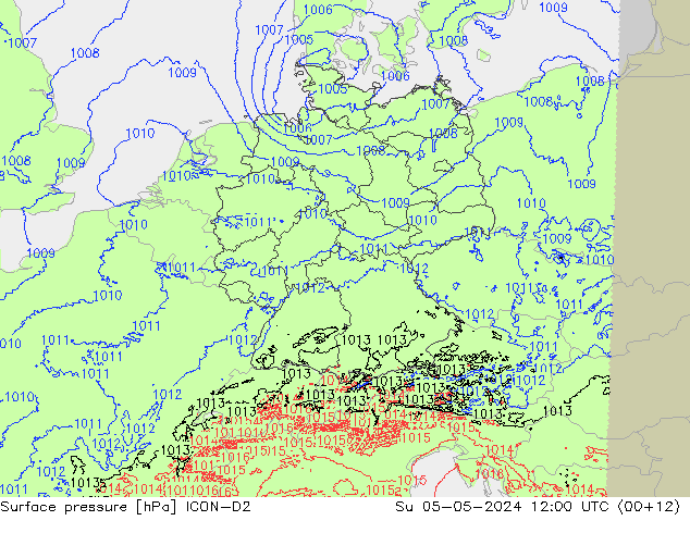 Atmosférický tlak ICON-D2 Ne 05.05.2024 12 UTC