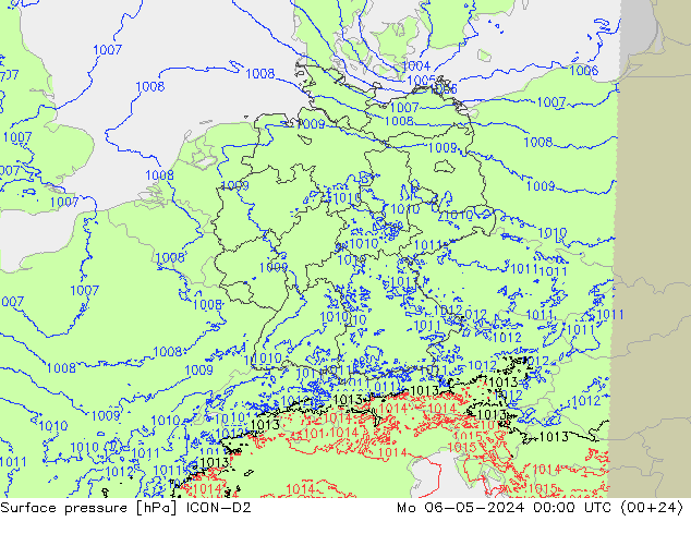 pressão do solo ICON-D2 Seg 06.05.2024 00 UTC