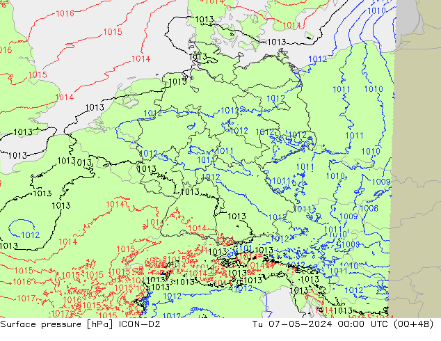 pression de l'air ICON-D2 mar 07.05.2024 00 UTC
