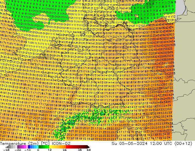 Temperatura (2m) ICON-D2 dom 05.05.2024 12 UTC