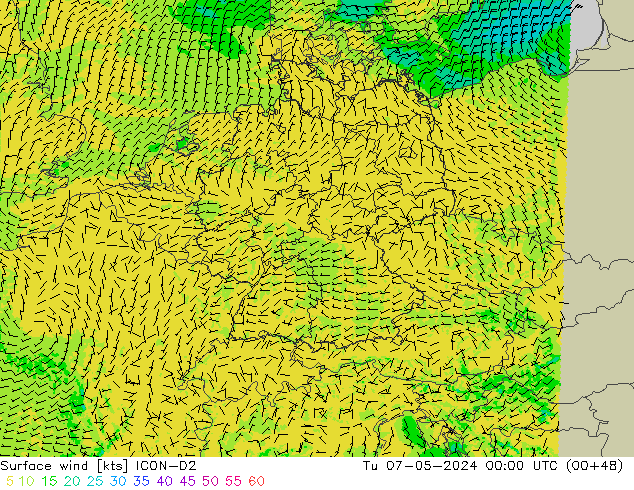 Surface wind ICON-D2 Tu 07.05.2024 00 UTC