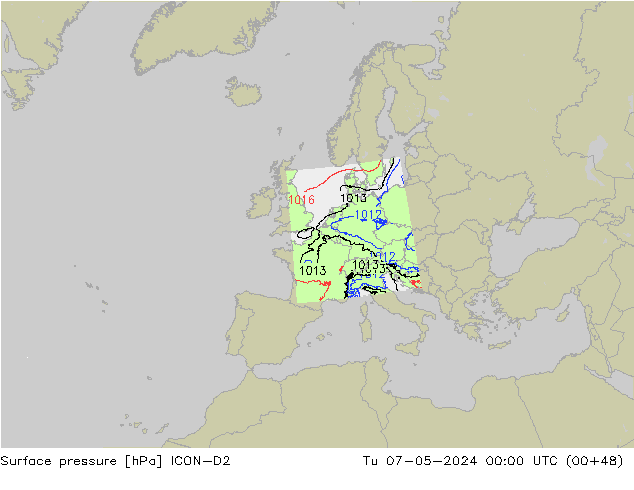 Bodendruck ICON-D2 Di 07.05.2024 00 UTC