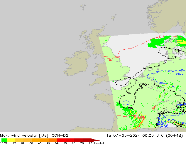 Windböen ICON-D2 Di 07.05.2024 00 UTC