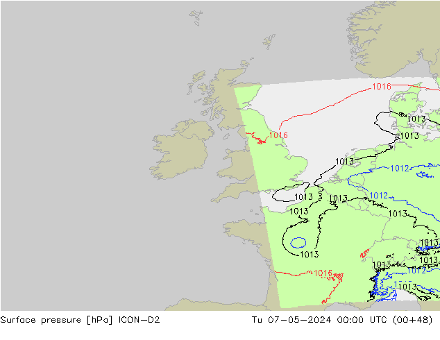 Surface pressure ICON-D2 Tu 07.05.2024 00 UTC